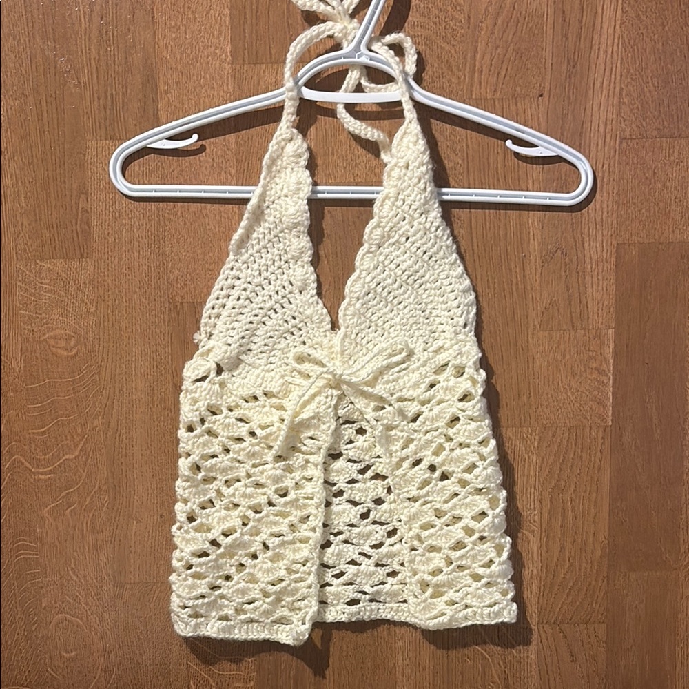 Cream Crochet Halter Top